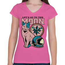 PRINTFASHION Macska a Holdra indul - Női V-nyakú póló - Rózsaszín női póló