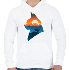 PRINTFASHION Macska a naplementében - Férfi kapucnis pulóver - Fehér férfi pulóver, kardigán