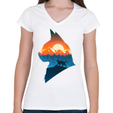 PRINTFASHION Macska a naplementében - Női V-nyakú póló - Fehér