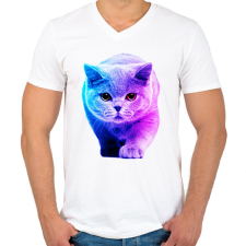 PRINTFASHION Macska art - Férfi V-nyakú póló - Fehér férfi póló