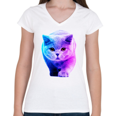 PRINTFASHION Macska art - Női V-nyakú póló - Fehér