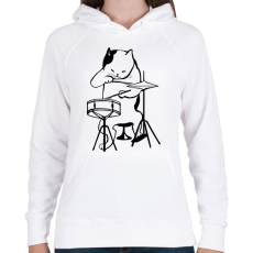 PRINTFASHION Macska dobol - Női kapucnis pulóver - Fehér