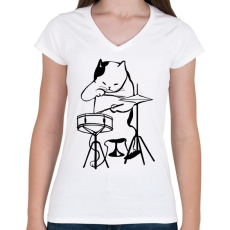 PRINTFASHION Macska dobol - Női V-nyakú póló - Fehér