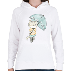 PRINTFASHION Macska egeres ernyővel - Női kapucnis pulóver - Fehér