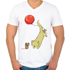 PRINTFASHION Macska és egér - Férfi V-nyakú póló - Fehér