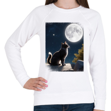 PRINTFASHION Macska és hold - Női pulóver - Fehér