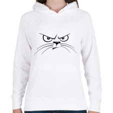 PRINTFASHION Macska fej szigorúan néz - Női kapucnis pulóver - Fehér női pulóver, kardigán
