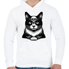 PRINTFASHION Macska  - Férfi kapucnis pulóver - Fehér férfi pulóver, kardigán