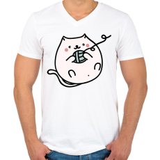 PRINTFASHION Macska - Férfi V-nyakú póló - Fehér