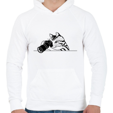 PRINTFASHION Macska fotózik  - Férfi kapucnis pulóver - Fehér