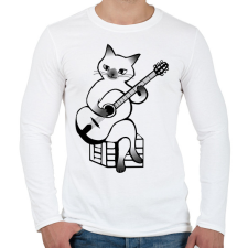 PRINTFASHION Macska gitározik - Férfi hosszú ujjú póló - Fehér férfi póló