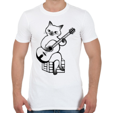 PRINTFASHION Macska gitározik - Férfi póló - Fehér férfi póló