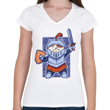 PRINTFASHION Macska lovag - Női V-nyakú póló - Fehér női póló