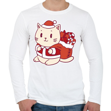 PRINTFASHION Macska mikulás - Férfi hosszú ujjú póló - Fehér férfi póló