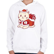 PRINTFASHION Macska mikulás - Gyerek kapucnis pulóver - Fehér
