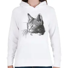 PRINTFASHION Macska - Női kapucnis pulóver - Fehér női pulóver, kardigán