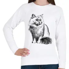 PRINTFASHION Macska  - Női pulóver - Fehér női pulóver, kardigán
