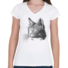 PRINTFASHION Macska - Női V-nyakú póló - Fehér női póló