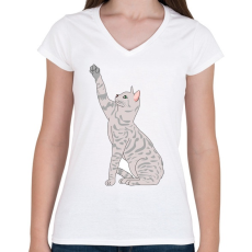 PRINTFASHION Macska - Női V-nyakú póló - Fehér