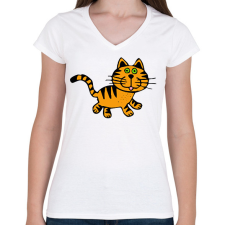 PRINTFASHION Macska - Női V-nyakú póló - Fehér női póló