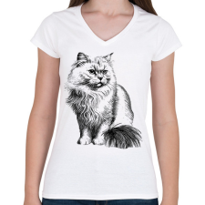 PRINTFASHION Macska  - Női V-nyakú póló - Fehér női póló