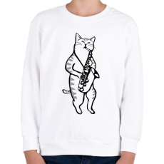 PRINTFASHION Macska szaxofonozik - Gyerek pulóver - Fehér