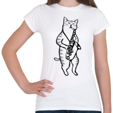 PRINTFASHION Macska szaxofonozik - Női póló - Fehér