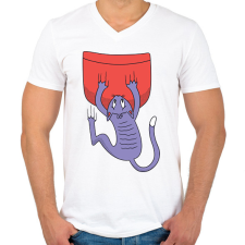 PRINTFASHION Macska zseb - Férfi V-nyakú póló - Fehér férfi póló