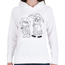 PRINTFASHION Macskák az esőben - Női kapucnis pulóver - Fehér női pulóver, kardigán