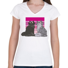 PRINTFASHION Macskák - Női V-nyakú póló - Fehér