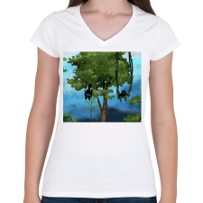 PRINTFASHION macskák - Női V-nyakú póló - Fehér női póló