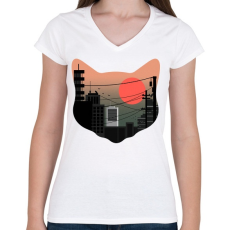 PRINTFASHION Macskák városa - Női V-nyakú póló - Fehér