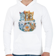 PRINTFASHION Macskák vs. vadmacskák - Férfi kapucnis pulóver - Fehér férfi pulóver, kardigán