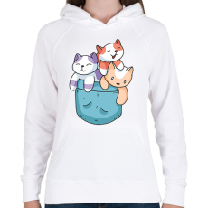 PRINTFASHION Macskák zsebben - Női kapucnis pulóver - Fehér