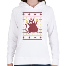 PRINTFASHION Macskás csúnya pulcsis minta - Női kapucnis pulóver - Fehér