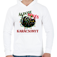 PRINTFASHION MACSKÁS KARÁCSONY - Férfi kapucnis pulóver - Fehér férfi pulóver, kardigán