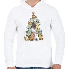 PRINTFASHION Macskás karácsonyfa - Férfi kapucnis pulóver - Fehér