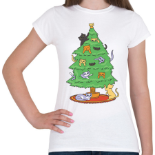 PRINTFASHION Macskás karácsonyfa - Női póló - Fehér női póló