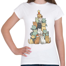 PRINTFASHION Macskás karácsonyfa - Női póló - Fehér női póló