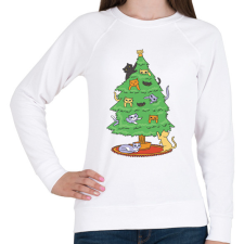 PRINTFASHION Macskás karácsonyfa - Női pulóver - Fehér női pulóver, kardigán