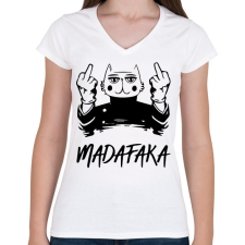 PRINTFASHION Madafaka - macska világos alaphoz - Női V-nyakú póló - Fehér női póló