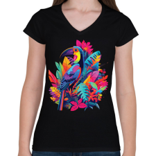 PRINTFASHION Madár  - Női V-nyakú póló - Fekete női póló