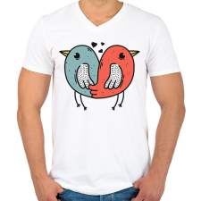 PRINTFASHION Madár szerelem - Férfi V-nyakú póló - Fehér férfi póló