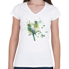 PRINTFASHION madarak - Női V-nyakú póló - Fehér női póló