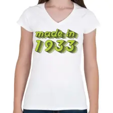PRINTFASHION made-in-1933-green-grey - Női V-nyakú póló - Fehér női póló
