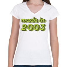 PRINTFASHION made-in-2003-green-grey - Női V-nyakú póló - Fehér