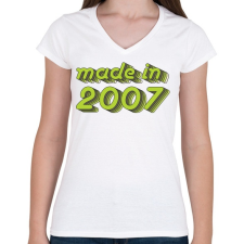 PRINTFASHION made-in-2007-green-grey - Női V-nyakú póló - Fehér női póló