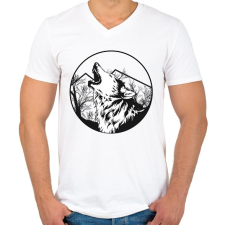 PRINTFASHION Magányos farkas - Férfi V-nyakú póló - Fehér férfi póló