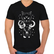 PRINTFASHION Magic Cat - Férfi V-nyakú póló - Fekete férfi póló