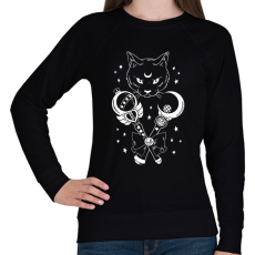 PRINTFASHION Magic Cat - Női pulóver - Fekete